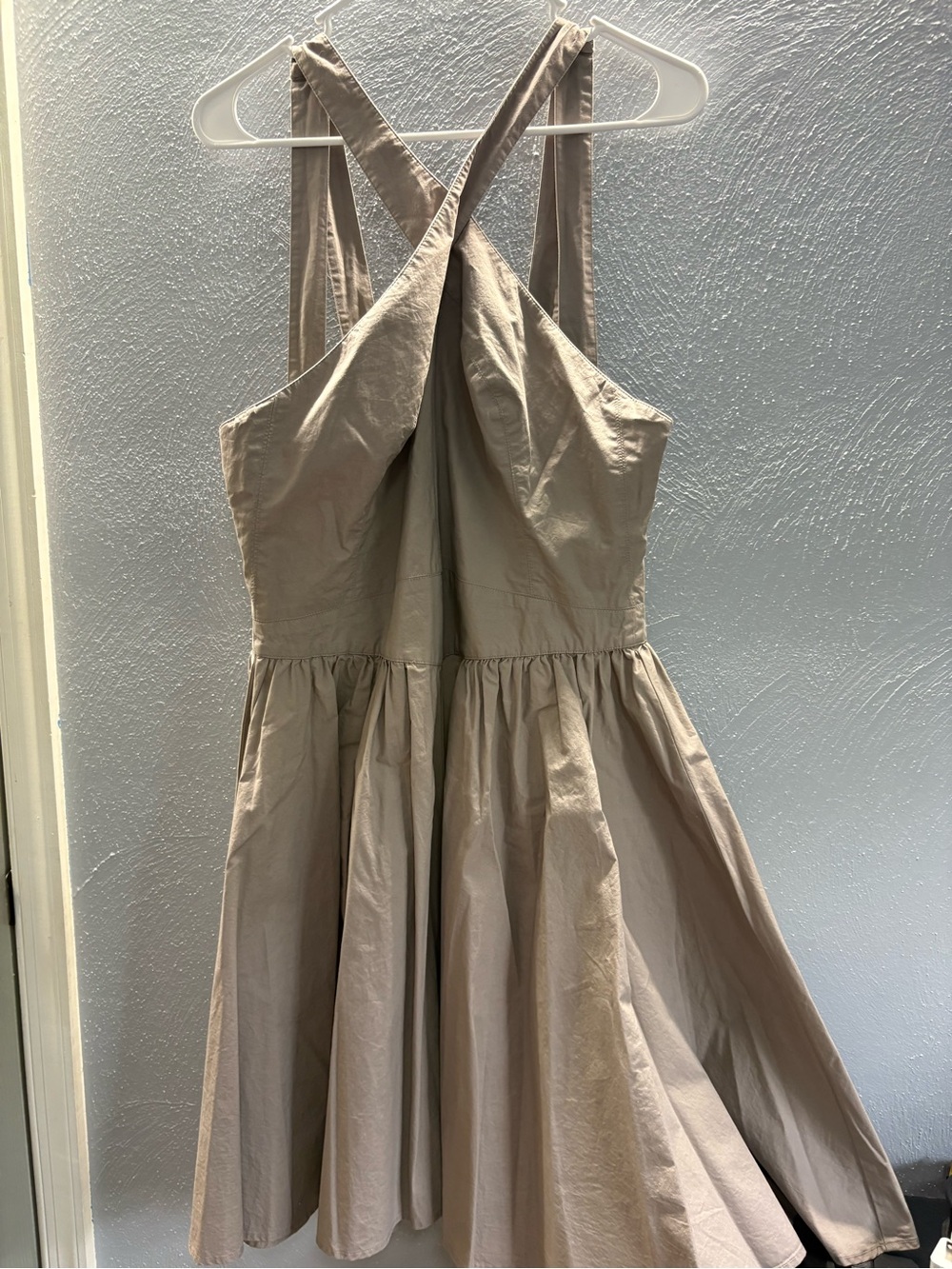 Moda International One-Shoulder Cross-Back A-Line Dress in Taupe